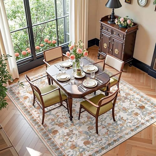 jinchan 5x7 Floral Vintage Washable Living Room Area Rug, Orange - Image 4
