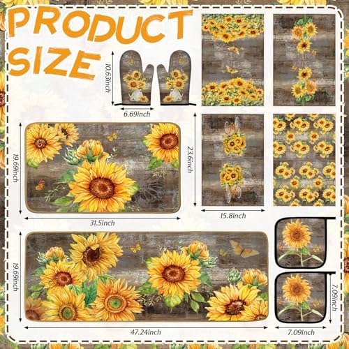 Fourluoo 10 Pcs Sunflower Kitchen Rugs Oven Mitts Pot Holders Set - Image 4