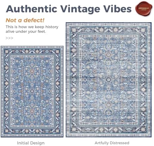 OPPODREAM Vintage Blue Area Rugs 3x10, Washable Rug for Living Room - Image 3