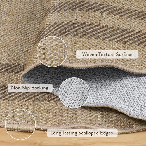 LIVEBOX Scalloped Washable 2x6 Kitchen Runner Rug, Easy Jute Geometric Tan Rugs for Entryway Hallway, Indoor Outdoor Non Slip Rug Farmhouse Modern Carpet Door Mat for Porch Bedroom Laundry Room - Image 5