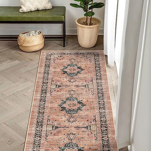 Washable Terracotta Distressed 2x5 Hallway Runner Rug Cozy Kitchen Carpet - Image 2