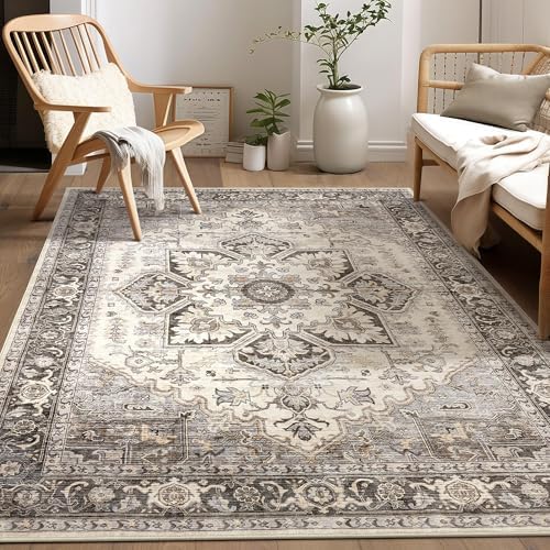 Vintage 5x7 Rugs for Living Room Washable Area Rug Grey Brown by homewill