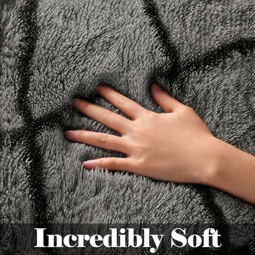 5x7 Area Rugs for Living Room Bedroom, Fluffy Grey and Black Geometric Rug - Image 2