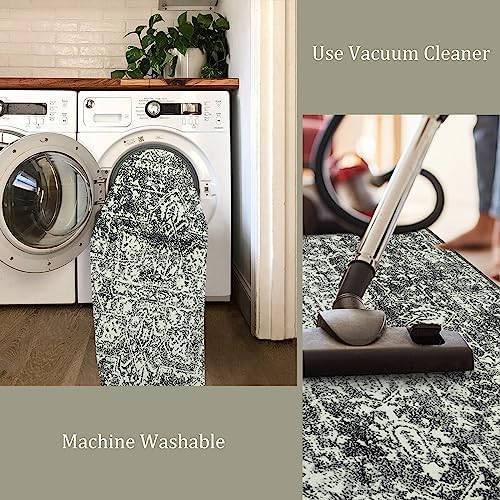 Morebes Boho Black 4x6 Rug for Living Room, Machine Washable Area Rug for Bedroom Non Slip, Medallion Vintage Stain-Resistant Soft Low Pile Indoor Carpet for Office Kitchen Entryway - Image 3