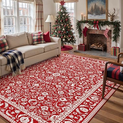 HUGEAR 6x9 Christmas Red Floral Washable Area Rug for Living Room - Image 3