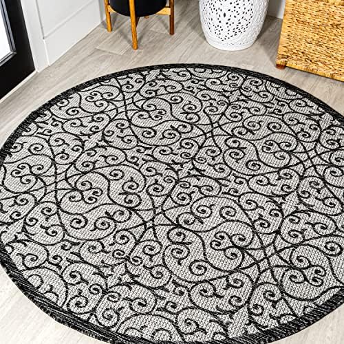JONATHAN Y Vintage Filigree Indoor Outdoor Round Area Rug 8 Ft Light Gray/Black, Madrid Textured Weave for Backyard, Patio, Porch, Easy-Cleaning, High Traffic, Pet-Friendly, Non-Shedding SMB107E-8R by JONATHANY