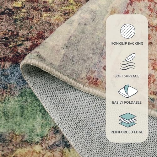 Lahome Washable Kitchen Runner Rug Non Skid, 2x7 Soft Bedroom Rug Runners for Hallways Non Slip, Soft Modern Abstract Floor Carpet Runner for Bathroom Entryway Stair Coffee Table Bar,Red/Multi - Image 3