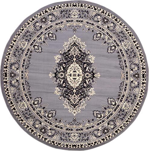 Unique Loom Reza Collection Traditional Persian Style Area Rug, 8' 0" x 8' 0", Gray/Ivory - Image 4