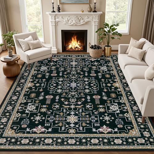 8x10 Area Rugs Living Room: Washable Vintage Rug for Bedroom Black by EXPEDIX
