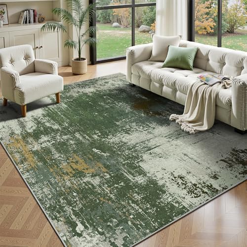 6x9 Area Rugs - Modern Abstract Washable Rug, Ultra Soft Non Slip Low Pile Large Rugs for Living Room, Floor Carpet for Bedroom Dining Room Office Laundry Nursery Home(Green) by Yarooge