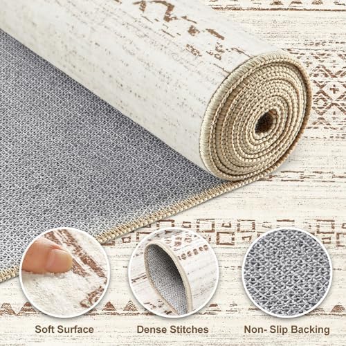 Nakagishi Round Rug Boho Area Rugs: 4x4 Washable Large Circle Neutral Soft Stain Resistant Non-Slip Carpet for Women Aged 25-45 Farmhouse Decor Enthusiasts - Living Room Bedroom Dining Room Nursery - Image 3