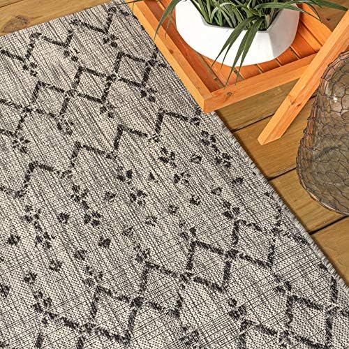 JONATHAN Y Moroccan Geometric Indoor Outdoor Square Area Rug 7X7 Light Gray/Black, Ourika Textured Weave for Backyard, Patio, Porch, Easy-Cleaning, High Traffic Pet-Friendly, Non-Shedding SMB108E-7SQ - Image 4