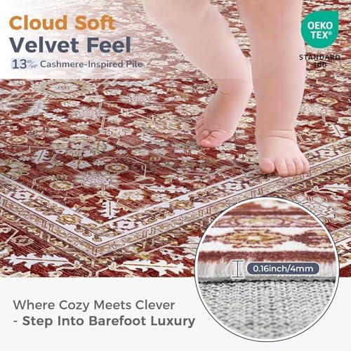 OPPODREAM Vintage RED Area Rugs 4' Round, Washable Rug for Living Room - Image 2