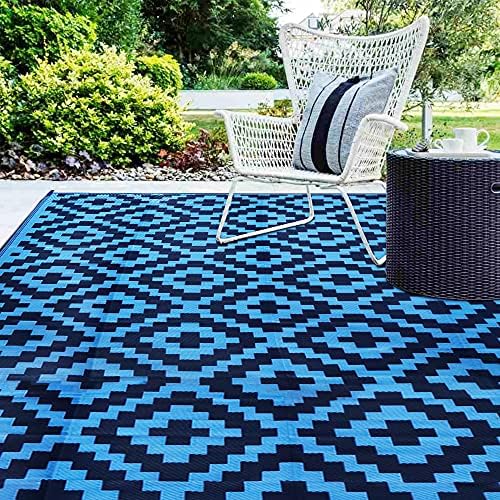 SAND MINE Waterproof Outdoor Rug 9x18 ft, Plastic Reversible Rug, Modern Area Rug, Large Floor Mat for Outdoors, RV, Patio, Backyard, Deck, Picnic, Beach, Camping, Blue - Image 6
