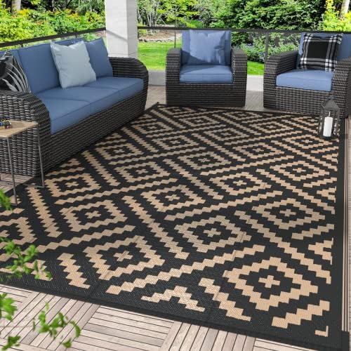 GENIMO Outdoor Rug, Waterproof Plastic Rugs for Patio, 4'x6' Black Brown by GENIMO