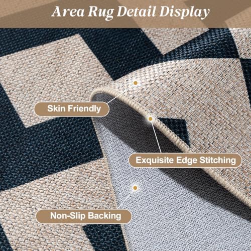 5×7 Easy Jute Rug Washable Rugs Low Pile Indoor Farmhouse Neutral Non Slip Rug Modern Carpet Door Mat for Backyard Bedroom Kitchen Porch Patio Black - Image 5