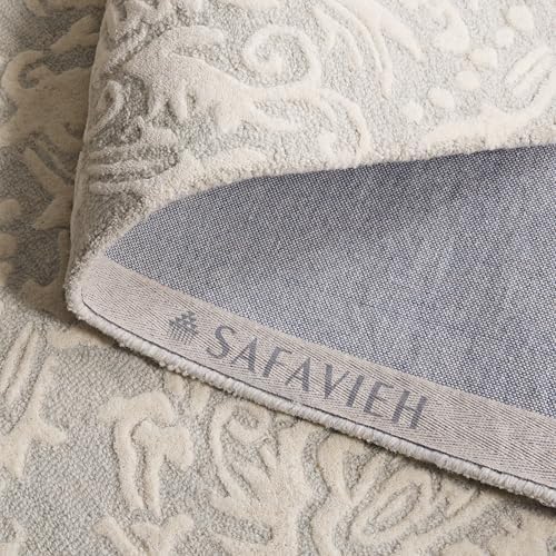 SAFAVIEH Blossom Collection Area Rug - 8' Square, Sage & Ivory, Handmade Wool, Ideal for High Traffic Areas in Living Room, Bedroom (BLM107C) - Image 3