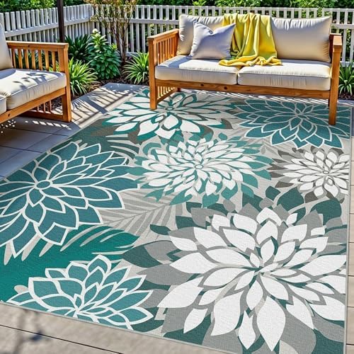 Arenarug Outdoor Rug Waterproof, Washable Patio Rug for Deck, 8x10, Teal by ArenaRug
