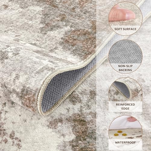UERMEI 4x6 Area Rug Living Room Rugs - Washable Neutral Modern Abstract Soft Thin Rug Indoor Floor No Slip Rug Carpet for Bedroom Under Dining Table Home Office Decor - Brown/Grey/Beige - Image 6