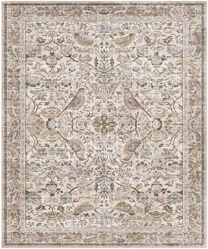 Washable Floral 10x12 Area Rug for Living Room - Floral & Bird Soft Rugs for Bedroom, Non Slip Washable Carpet for Dining Room Under Table, Vintage Moss Indoor Décor, Low Pile Stain Resistant - Image 4
