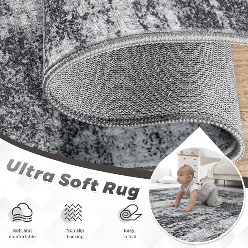 pmtsns Area Rugs 9x12 for Living Room: Washable Rug Modern Abstract Neutral Soft Non-Slip Low-Pile Indoor Large Carpet for Bedroom Dining Room Playroom Home Office (Black Grey, 9'x12') - Image 4
