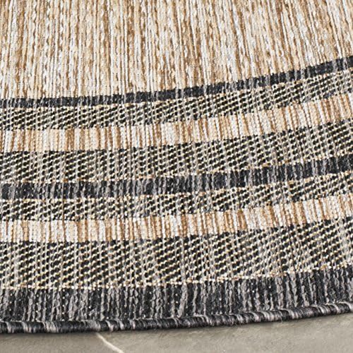 SAFAVIEH Courtyard Collection 5'3" Round Natural / Black CY8475 Indoor/-Outdoor-Waterproof Easy-Cleaning Patio Backyard Mudroom Area-Rug - Image 4