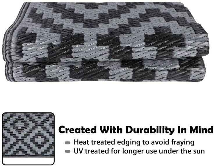 SAND MINE Waterproof Outdoor Rug 4x6 ft, Reversible Mats, Modern Area Rug, Large Floor Mat and Rug for Outdoors, RV, Patio, Backyard, Deck, Picnic, Beach, Trailer, Camping, Black & Grey Lattice - Image 4
