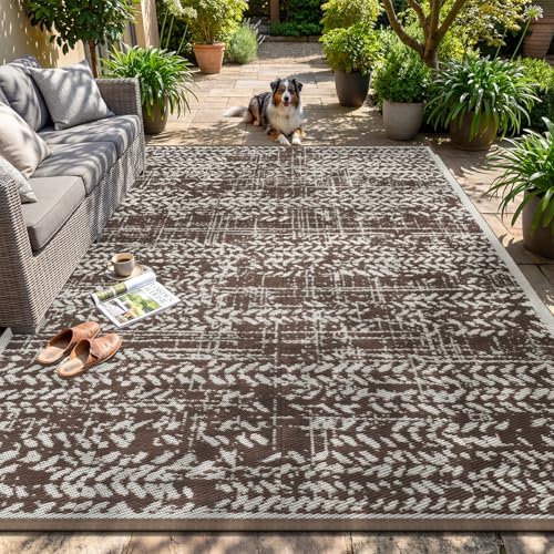 MontVoo Outdoor Rug 8x10 Waterproof-Patio Rug Mat Outdoor RV Camping Picnic Beach Mat Plastic Straw Rugs Outside Outdoor Area Rugs for Balcony Deck Backyard Brown by MontVoo