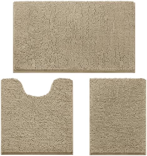 HOMEIDEAS Bathroom Rugs Set of 3, Super Soft Absorbent Chenille Bath Rugs by HOMEIDEAS