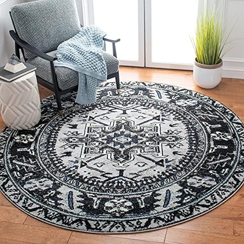 SAFAVIEH Vintage Hamadan Collection Area Rug - 6'7" Round, Light Grey & Dark Grey, Traditional Persian Design, Non-Shedding & Easy to Clean, Ideal for Living Room, Bedroom, Dining Space (VTH211F) by Unknown