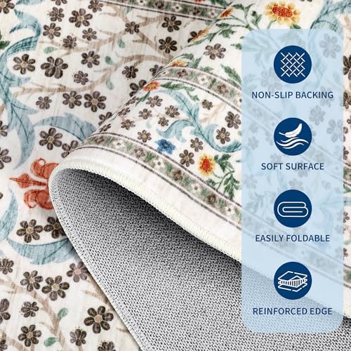 GarveeHome Washable Rug for Living Room, 9x12 Large Area Rug for Dining Room Under Table, Bedroom, Floral Soft Low Pile Non Slip Stain Resistant Carpet for Nursery, Playroom, Office, Beige - Image 5