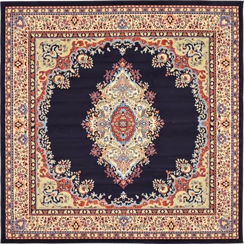 Unique Loom Reza Collection Traditional Persian Style Area Rug, 8' 0" x 8' 0", Navy Blue/Ivory - Image 3