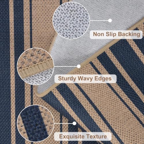 6x9 Striped Easy Jute Washable Outdoor Patio Rug for Living Room Indoor Outdoor Geometric Neutral Carpet for Backyard Patio Dining Room Office - Image 4