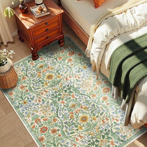 4x6 Floral Area Rug Soft Low Pile Boho Carpet for Living Room - Image 4