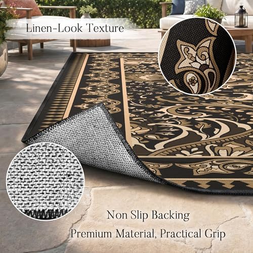 Arenarug Paisley Waterproof Outdoor Rug 8x10, UV Resistant, Taupe - Image 4