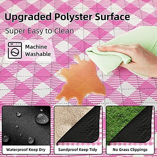 ZAZE Picnic Blanket Waterproof Sandproof, 80''x80'' 3-Layer Cute Compact Extra Large Machine Washable Foldable Beach Mat, Big XL Outdoor Blankets for Spring Summer Camping, Park, Grass(Pink and White) - Image 4