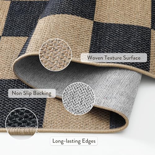 Lahome Checkered Easy Jute Kitchen Runner Rug, 2x8 Outdoor Rugs Washable - Image 4