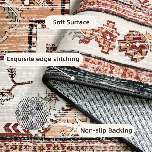 Area Rugs Runner 2x6 Washable Non-Slip Boho Indoor Carpets, Orange - Image 3