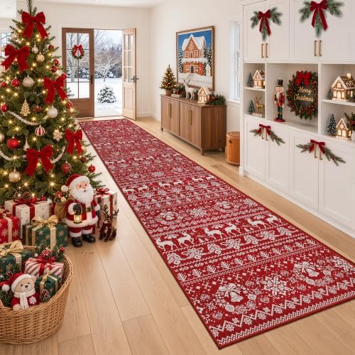 Miukiki 2x12 Christmas Runner Rug for Living Room Washable Hallway Rug Red - Image 7