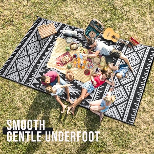 OLANLY Outdoor Rug 4x6 ft Waterproof Reversible Boho Mat, Black & White - Image 5
