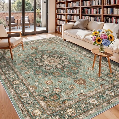 TOPRUUG Washable Oriental Area Rug: Green 9x11 Area Rugs for Living Room - Image 6