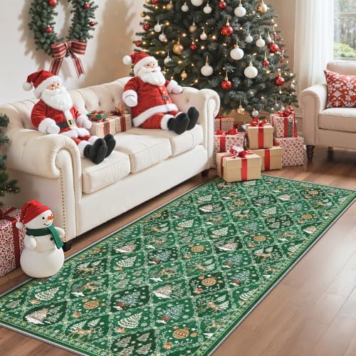 Madane Christmas Washable Kitchen Runner Rug 3x6, Green Runners for Hallway by Madane