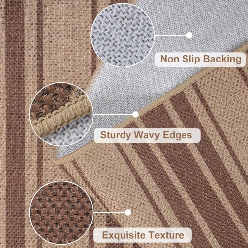 Striped Easy Jute 4x6 Outdoor Rug Washable Non Slip Khaki Rugs for Entryway Indoor Outdoor Farmhouse Neutral Front Door Mat for Backyard Patio Proch Living Room - Image 4