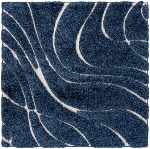 SAFAVIEH Florida Shag Collection Area Rug - 4' Square, Navy & Ivory, Non-Shedding & Easy Cleaning, Plush Thick Pile, Ideal for Living Room, Bedroom, Dining Space (SG471-6512) - Image 3