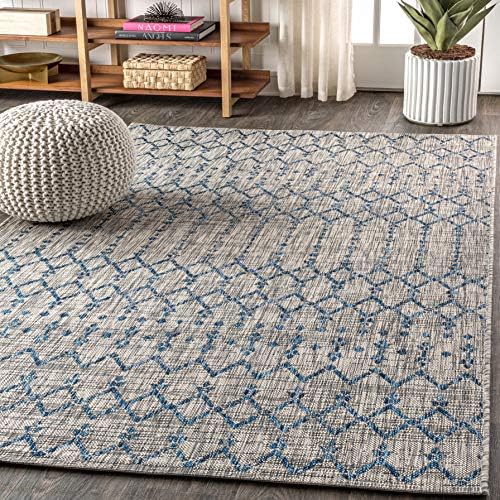 JONATHAN Y Moroccan Geometric Indoor Outdoor Area Rug 5X8 Light Gray/Navy, Ourika Textured Weave for Backyard, Patio, Porch, Easy-Cleaning, High Traffic, Pet-Friendly, Non-Shedding (SMB108A-5) - Image 4