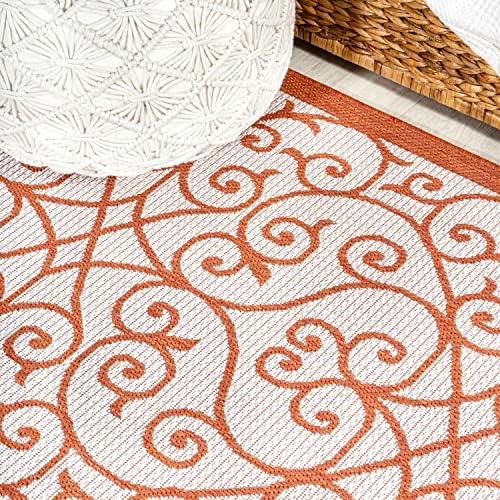 JONATHAN Y Vintage Filigree Indoor Outdoor Runner Rug 2X8 Cream/Orange, Madrid Textured Weave for Backyard, Patio, Porch, Easy-Cleaning, High Traffic, Pet-Friendly, Non-Shedding (SMB107L-28) - Image 5