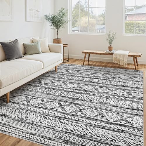 Tortania Area Rug Living Room Rugs - 6x9 Washable Large Soft Neutral Boho Moroccan Bohemian Farmhouse Rug Indoor Floor Carpet for Bedroom Under Dining Table Home Office Decor - Black White by Tortania