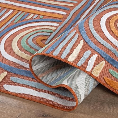 CAMILSON Indoor Outdoor Rug, Orange 6x9 Geometric Arch Striped Area Rugs for Patio and Home Areas, Easy-Cleaning Non-Shedding Living Room, Garden and Deck Washable Outside Carpet (6 x 9) - Image 4