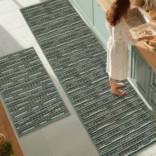 BSICPRO Kitchen Rugs Sets of 2, Non Slip Kitchen Mats for Floor, Green by BSICPRO