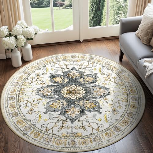 BESTSWEETIE Washable Boho Round 6ft Area Rug for Living Room, Grey Brown by BESTSWEETIE